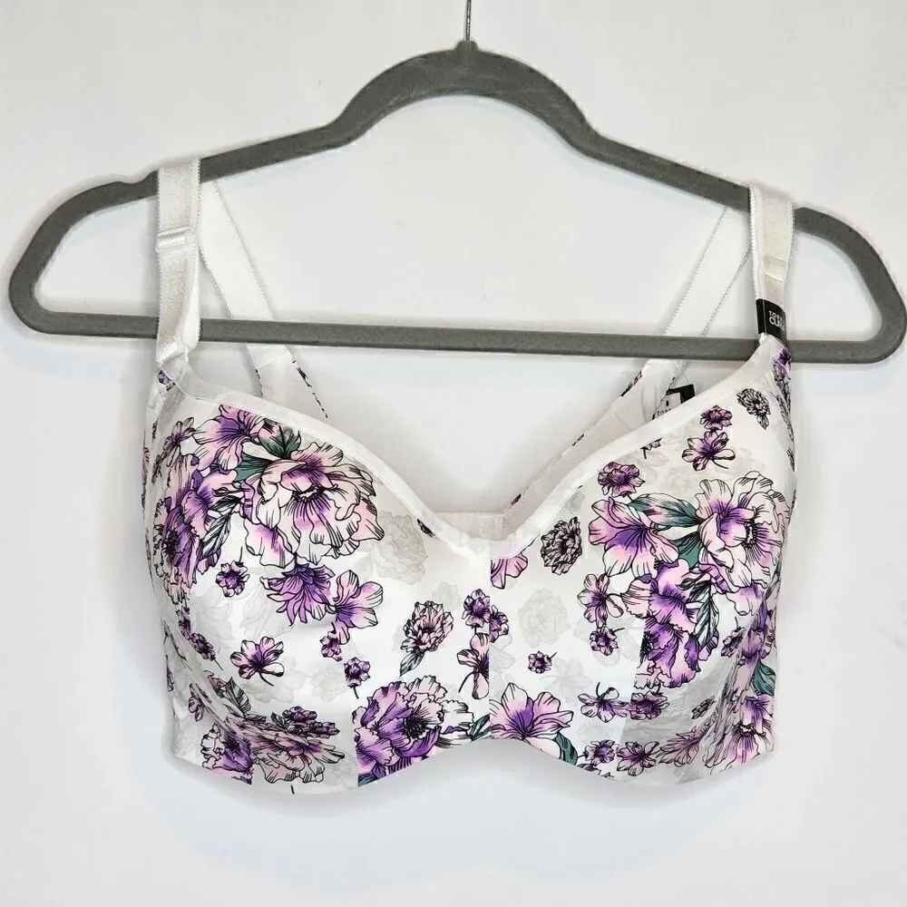 50D Torrid Balconette Bra Back Smoothing Full Coverage Purple Floral Wired Lined